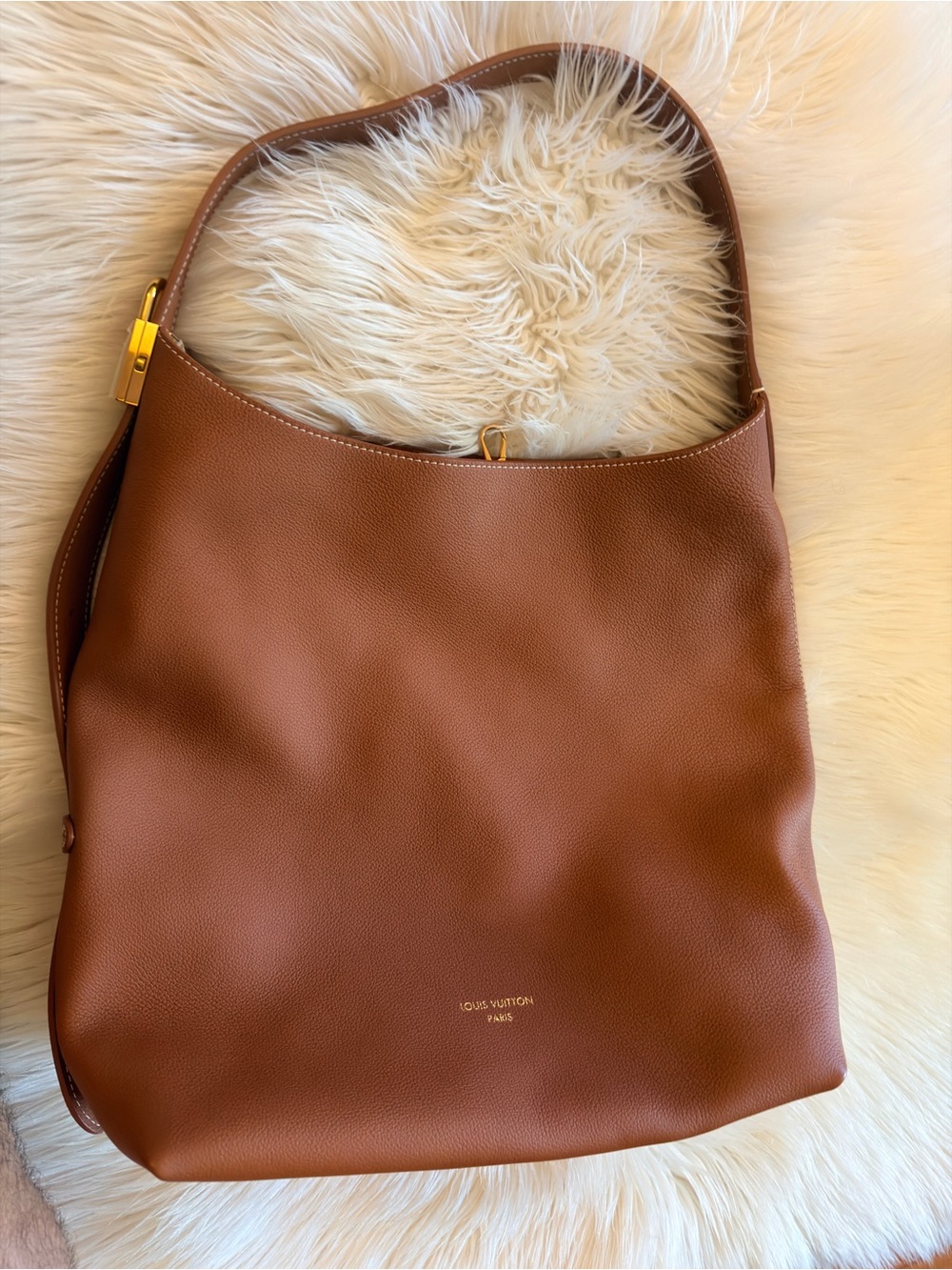 Louis Vuitton Low Key Hobo Cognac Leather Shoulder Bag with Gold Hardware